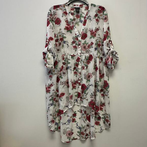 Torrid Floral Short Sleeve Top - Red and White - Picture 2 of 8